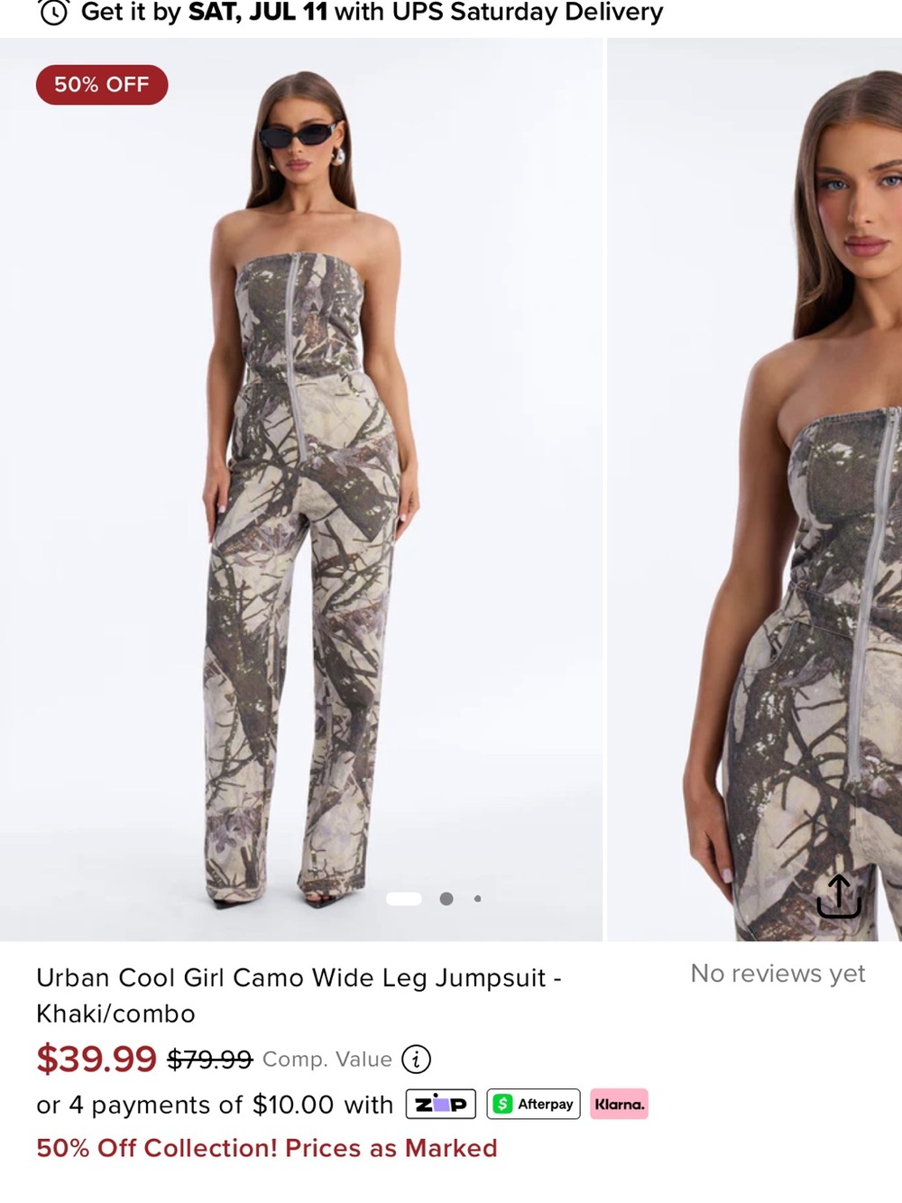 Fashion Jewelry Khaki Camo Strapless Wide-Leg Jumpsuit